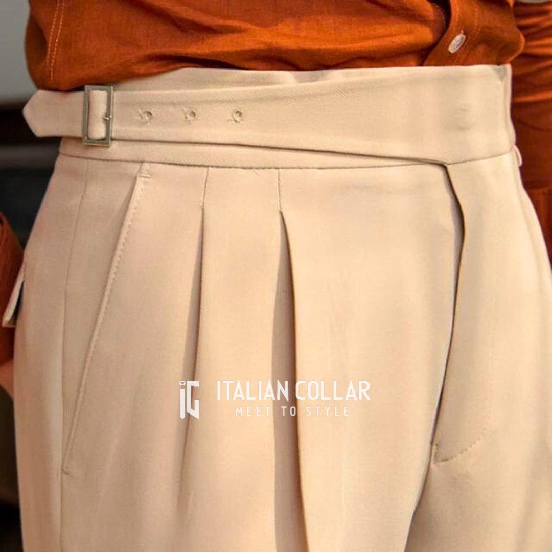Beige Classic Buckle Gurkha Pants By Italian Collar