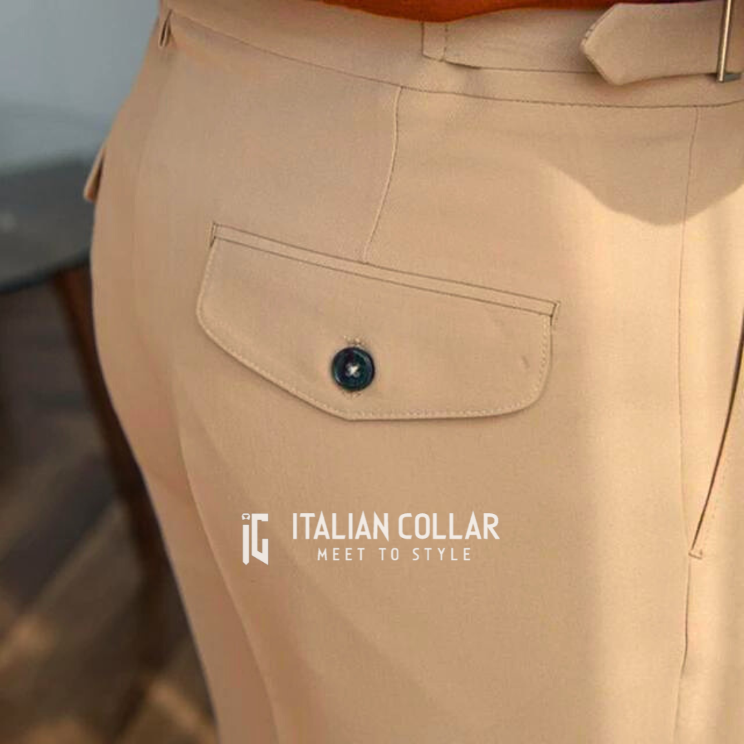 Beige Classic Buckle Gurkha Pants By Italian Collar