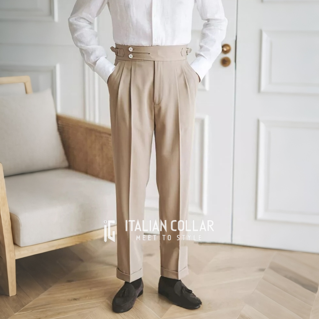 Beige Double Buttoned Gurkha Pant By Italian Collar