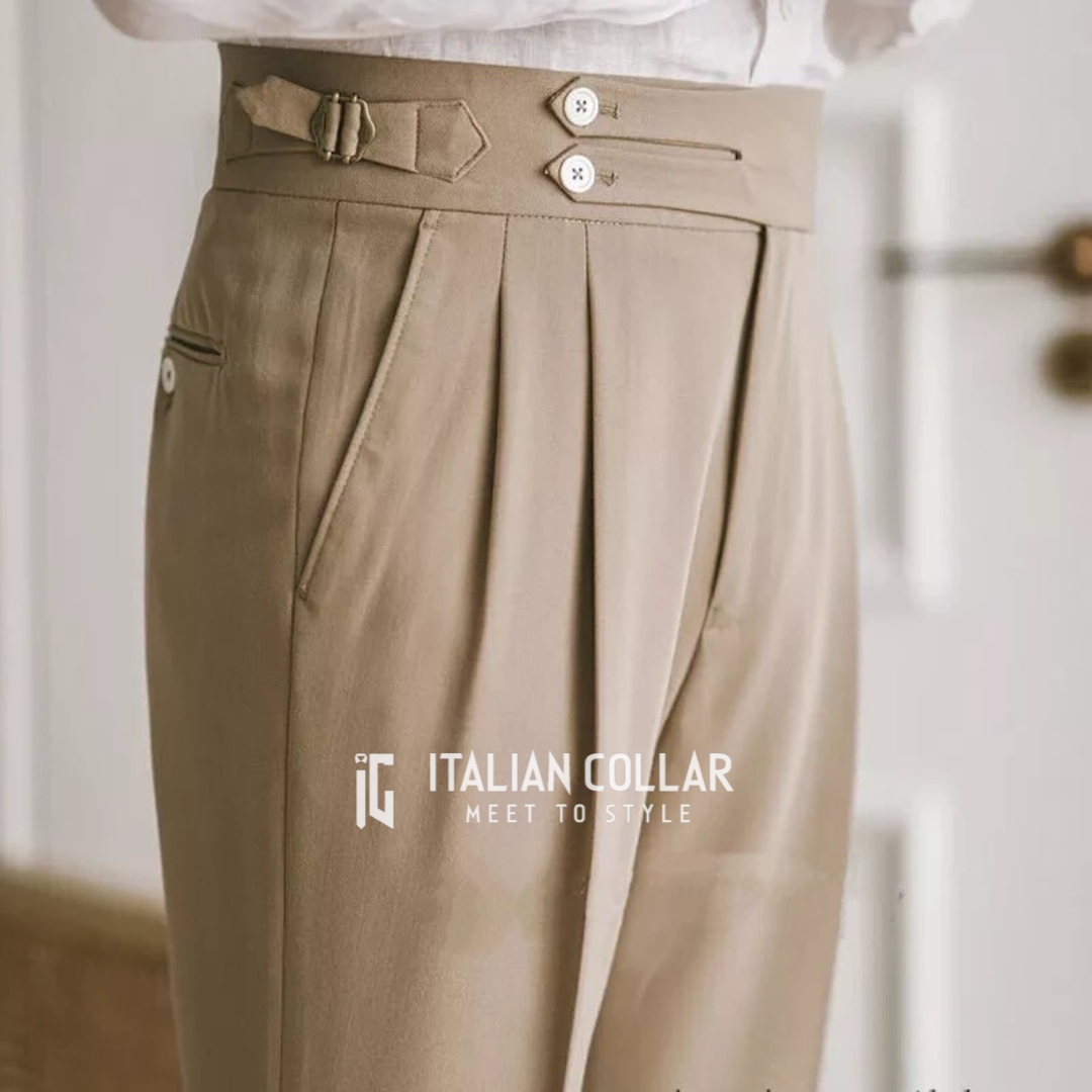 Beige Double Buttoned Gurkha Pant By Italian Collar