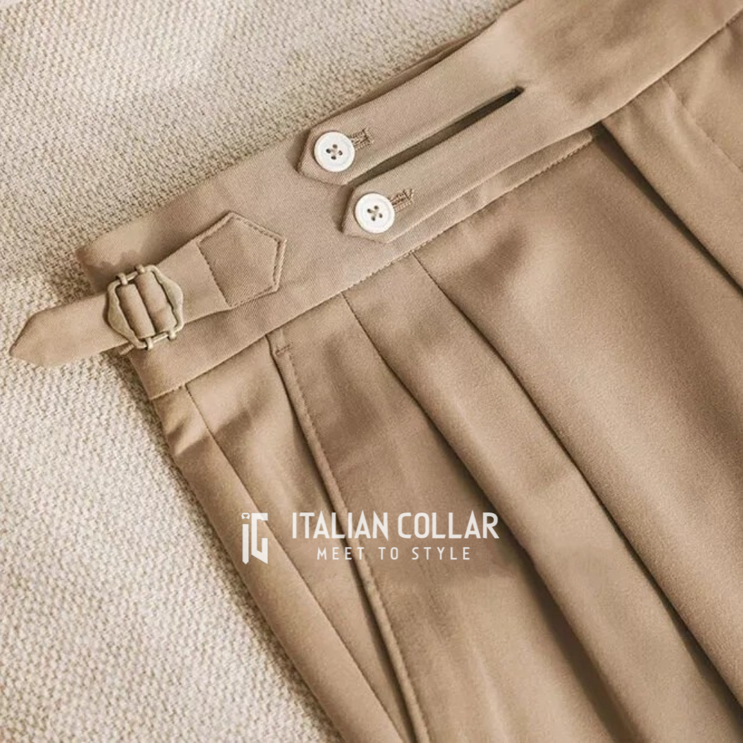 Beige Double Buttoned Gurkha Pant By Italian Collar