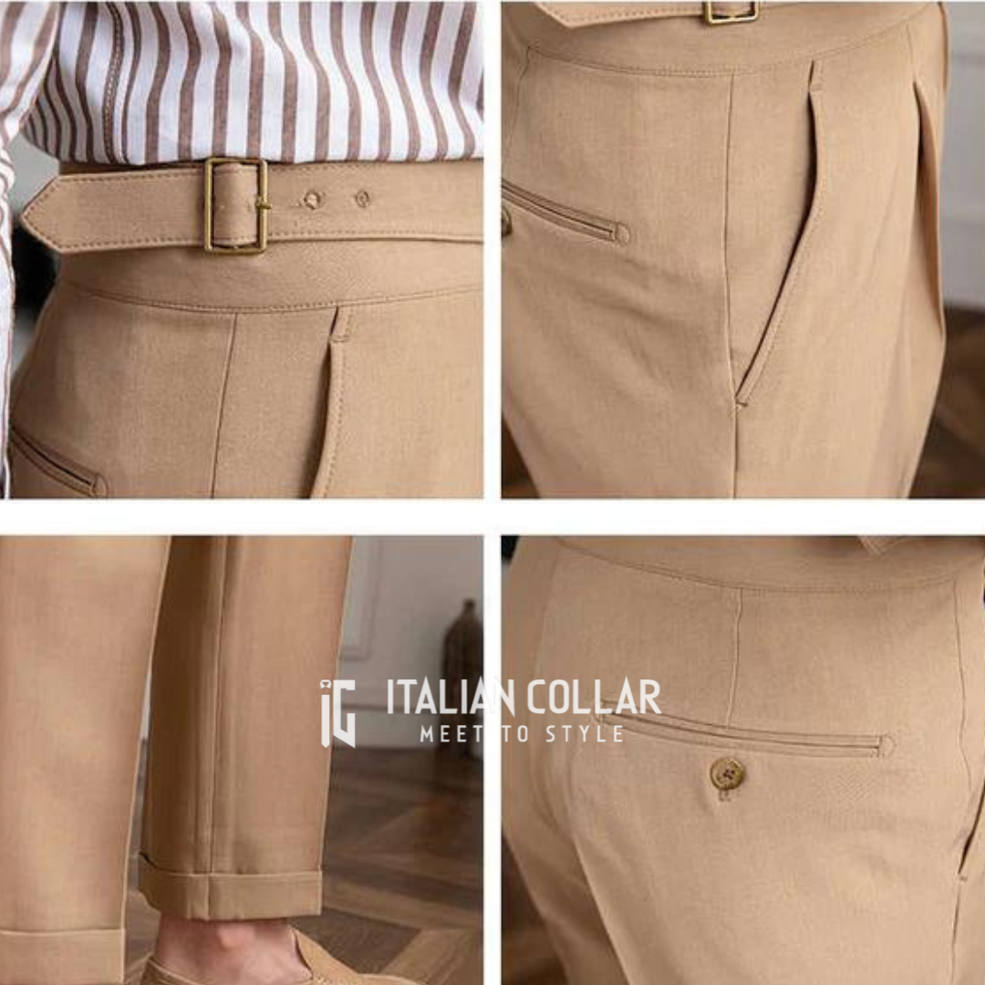 Beige Italian Exotic Gurkha Pants By Italian Collar