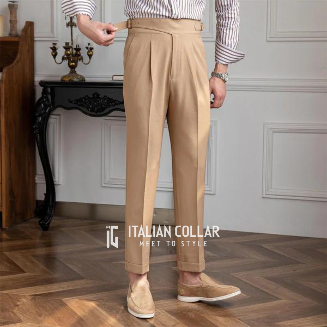 Beige Italian Exotic Gurkha Pants By Italian Collar