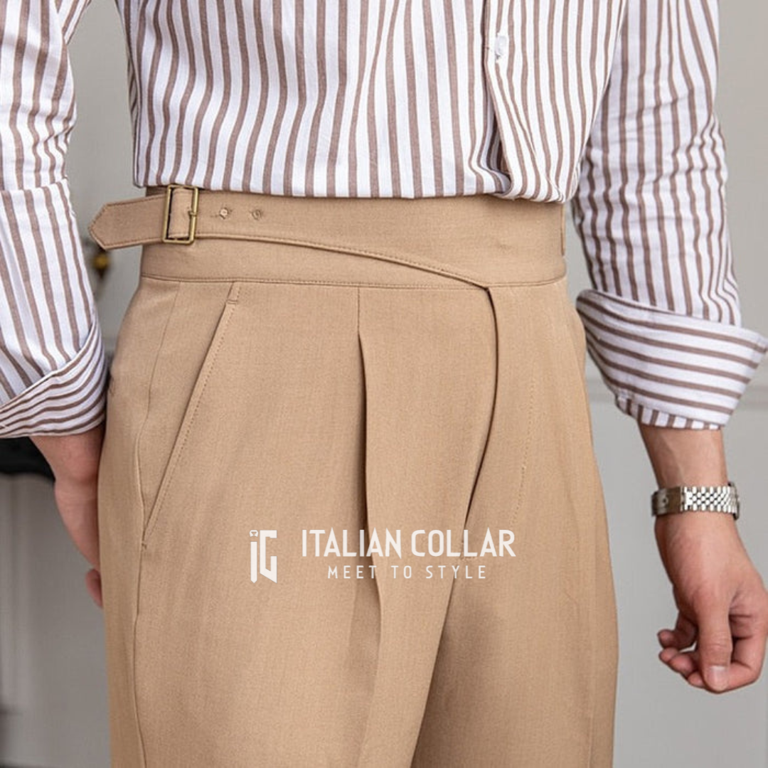Beige Italian Exotic Gurkha Pants By Italian Collar