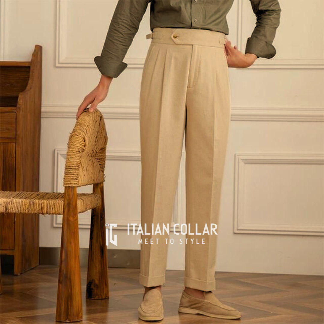 Beige Italian Signature Formal Gurkha Pants By Italian Collar