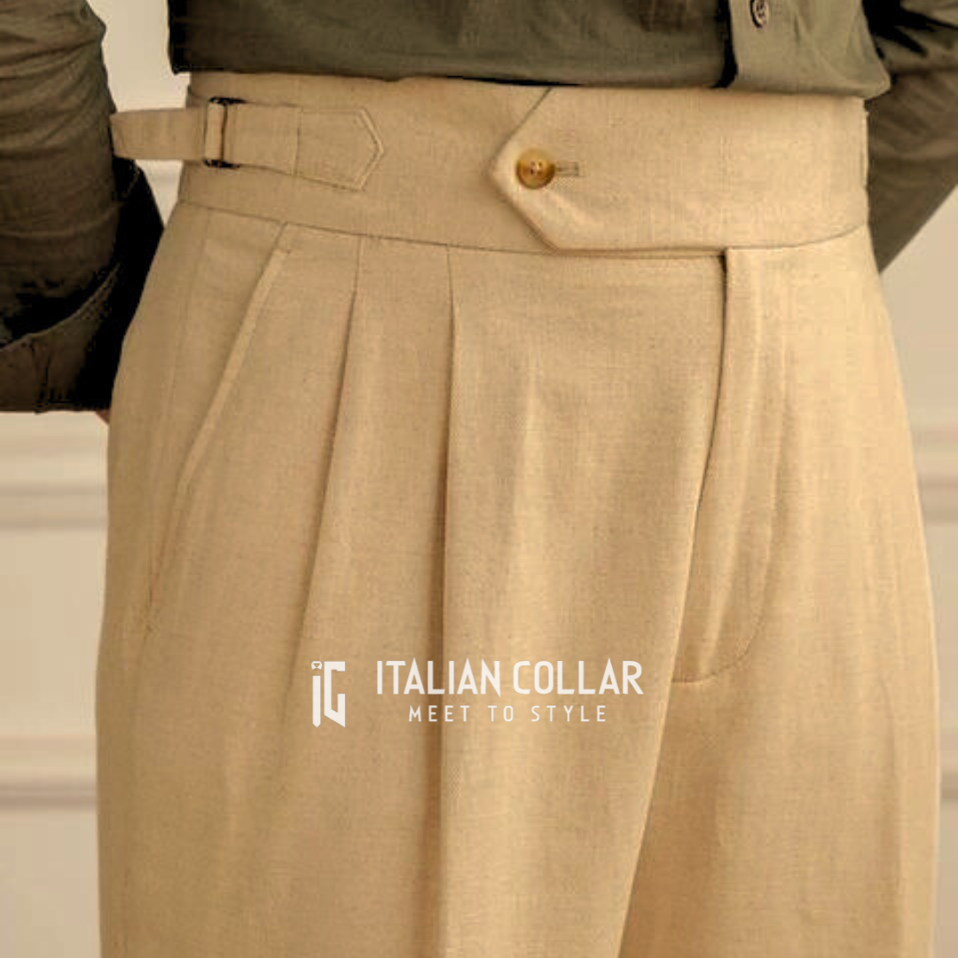 Beige Italian Signature Formal Gurkha Pants By Italian Collar