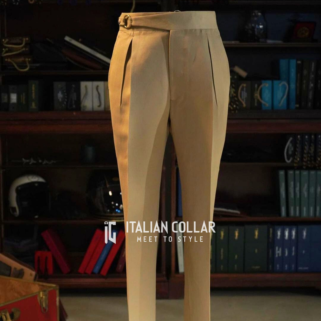Beige Ring Belt Gurkha Trousers By Italian Collar