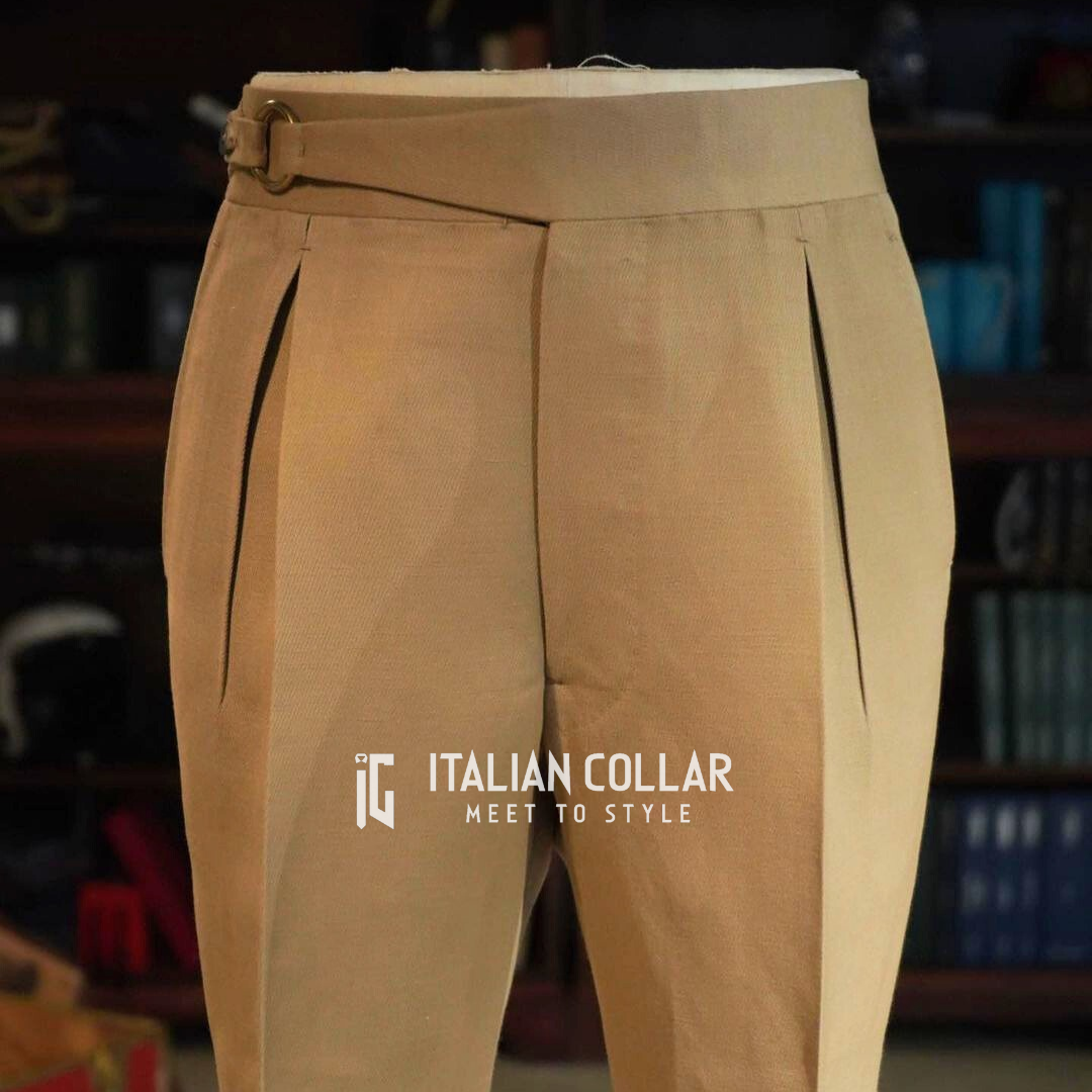 Beige Ring Belt Gurkha Trousers By Italian Collar