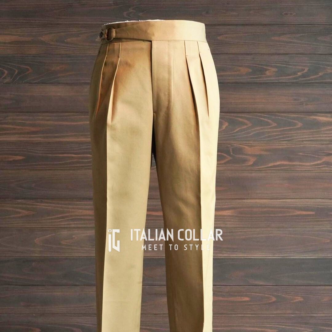 Beige Ring Belt Gurkha Trousers By Italian Collar