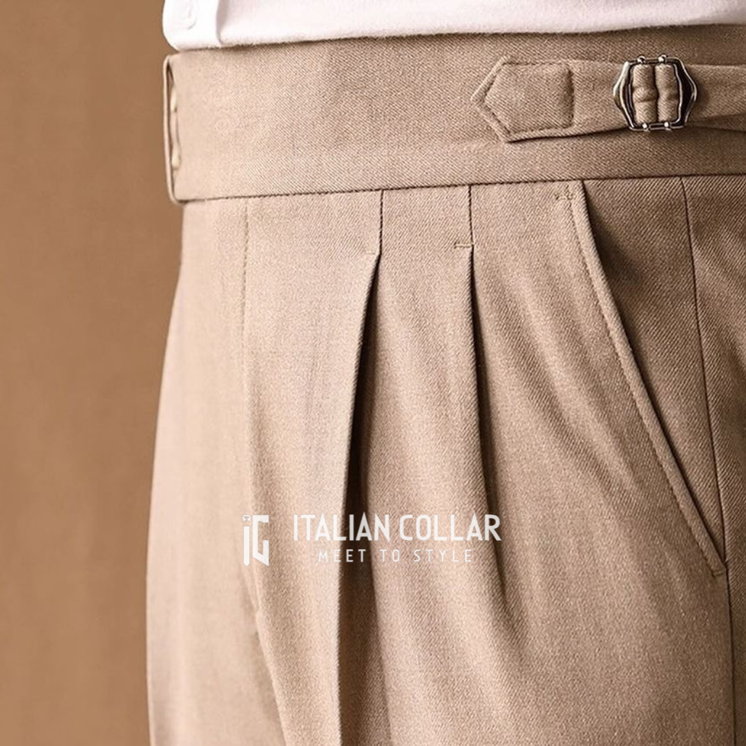 Beige Signature Buttoned Gurkha Pants By Italian Collar