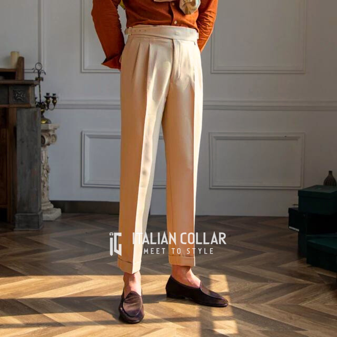 Beige Classic Buckle Gurkha Pants By Italian Collar