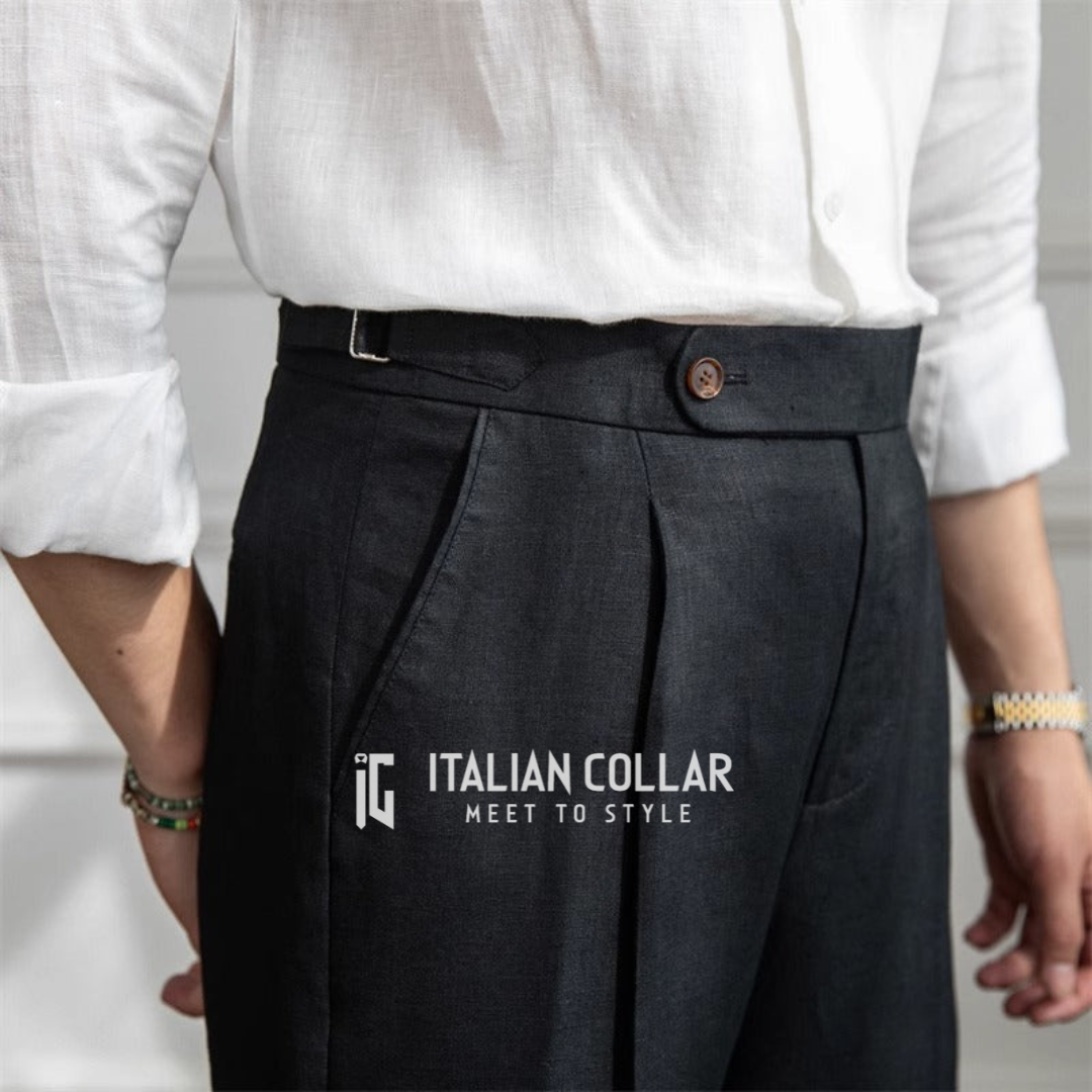 Black Elegant Signature Gurkha Trousers By Italian Collar