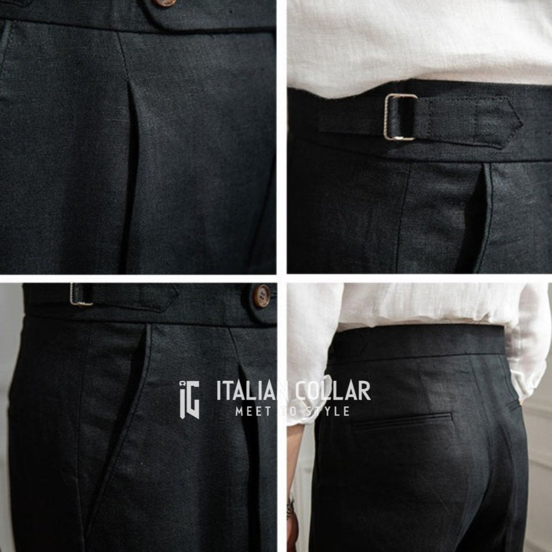 Black Elegant Signature Gurkha Trousers By Italian Collar