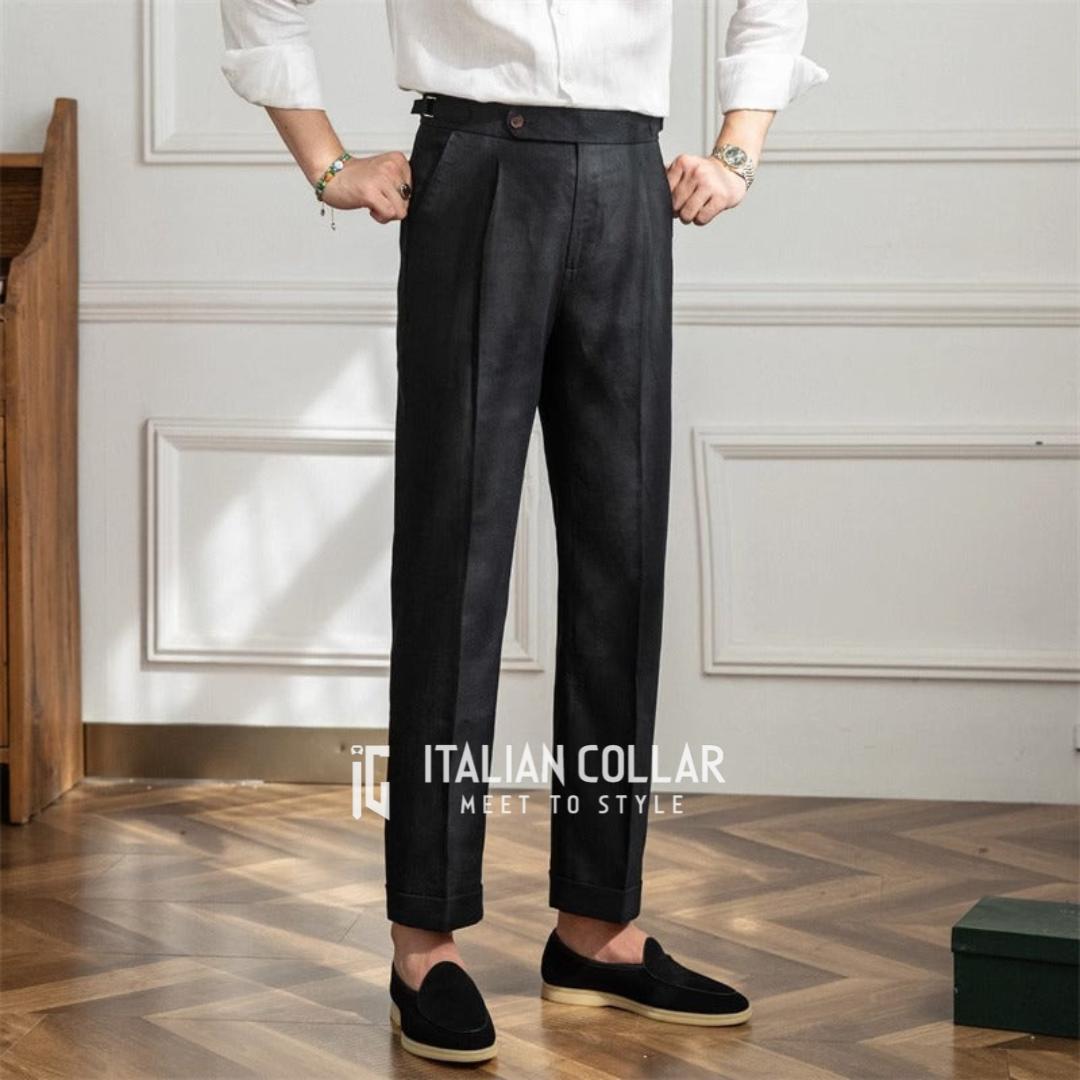 Black Elegant Signature Gurkha Trousers By Italian Collar