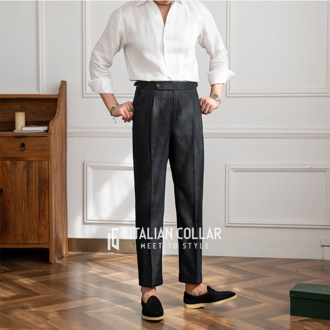 Black Elegant Signature Gurkha Trousers By Italian Collar