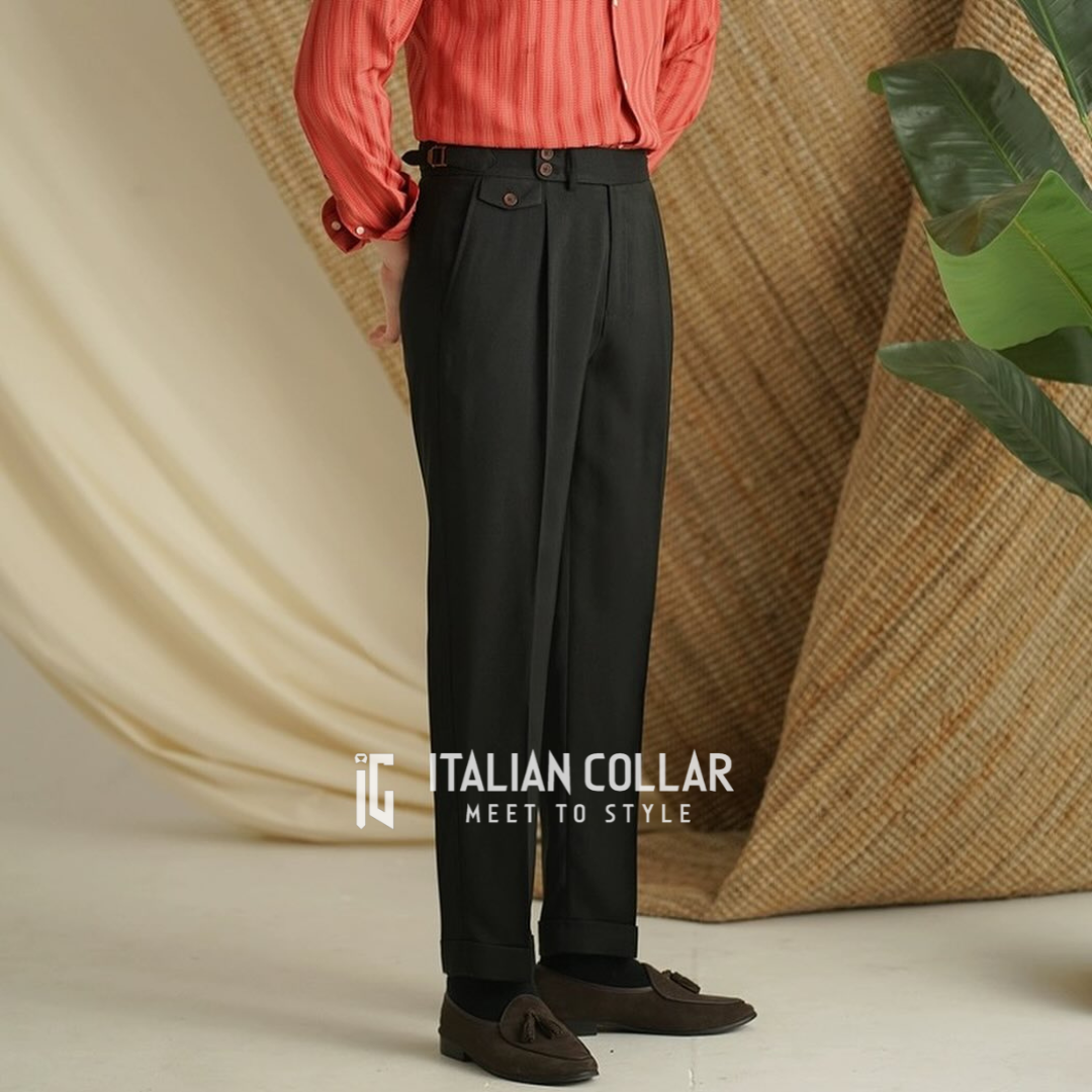 Black Flap Signature Gurkha Pants By Italian Collar