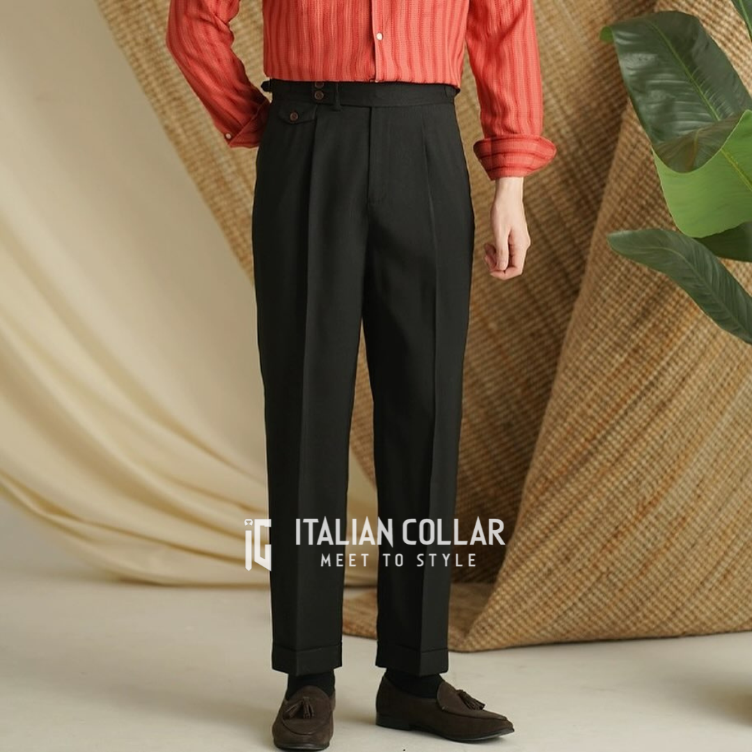 Black Flap Signature Gurkha Pants By Italian Collar