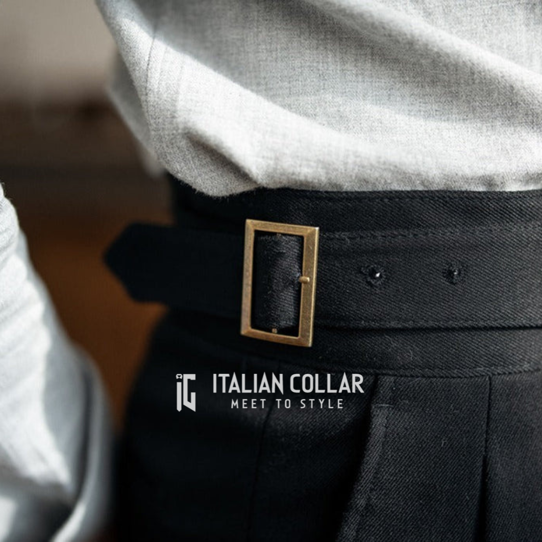 Black Classic Buckle Gurkha Pants By Italian Collar