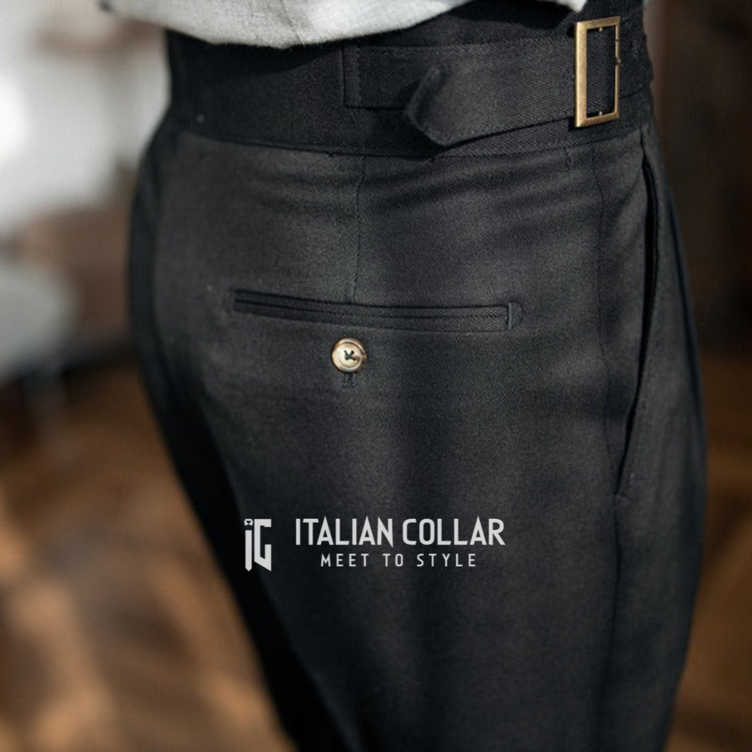Black Classic Buckle Gurkha Pants By Italian Collar