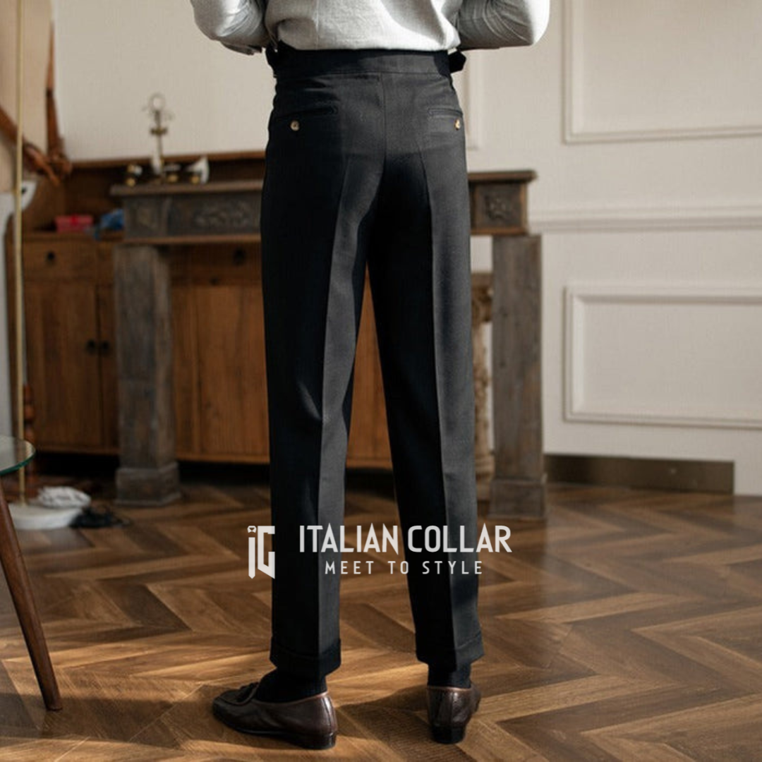 Black Classic Buckle Gurkha Pants By Italian Collar