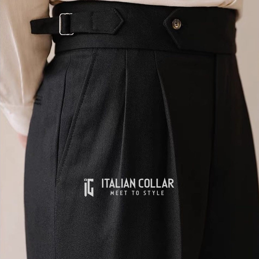 Black Italian Signature Formal Gurkha Pants By Italian Collar