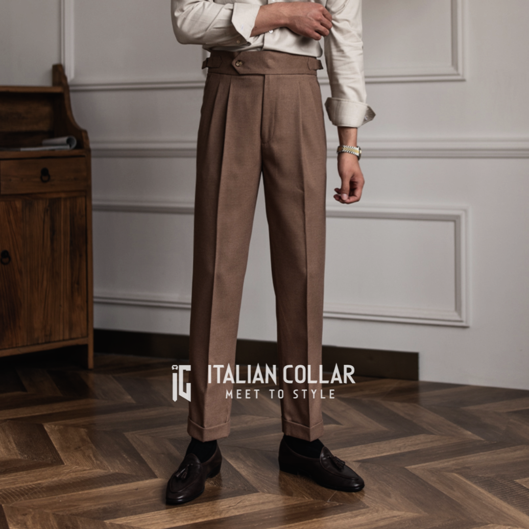 Coffee Italian Signature Formal Gurkha Pants By Italian Collar