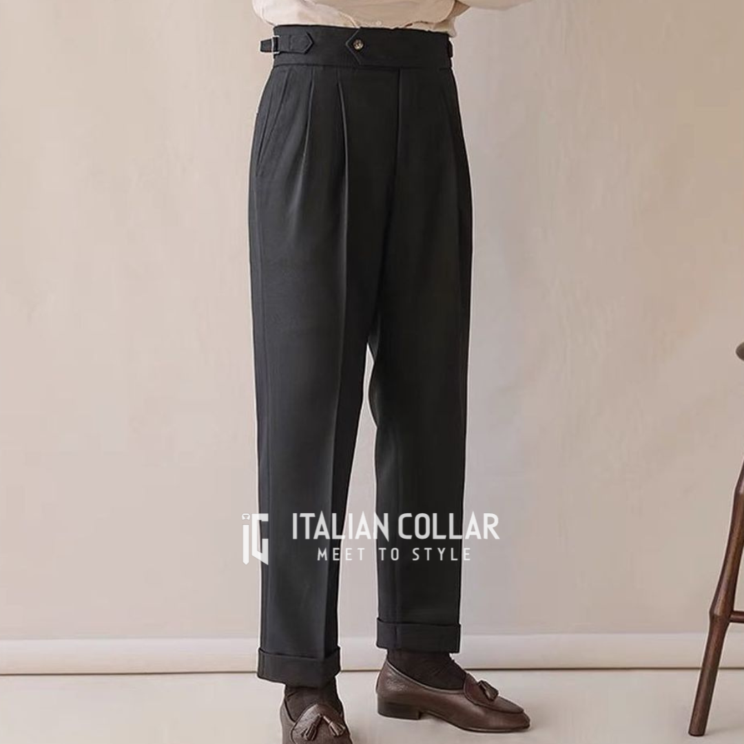 Black Italian Signature Formal Gurkha Pants By Italian Collar