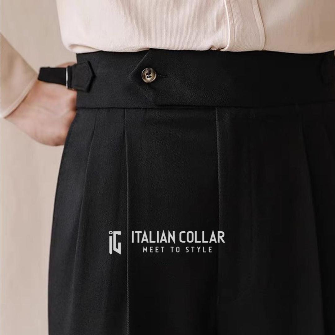 Black Italian Signature Formal Gurkha Pants By Italian Collar
