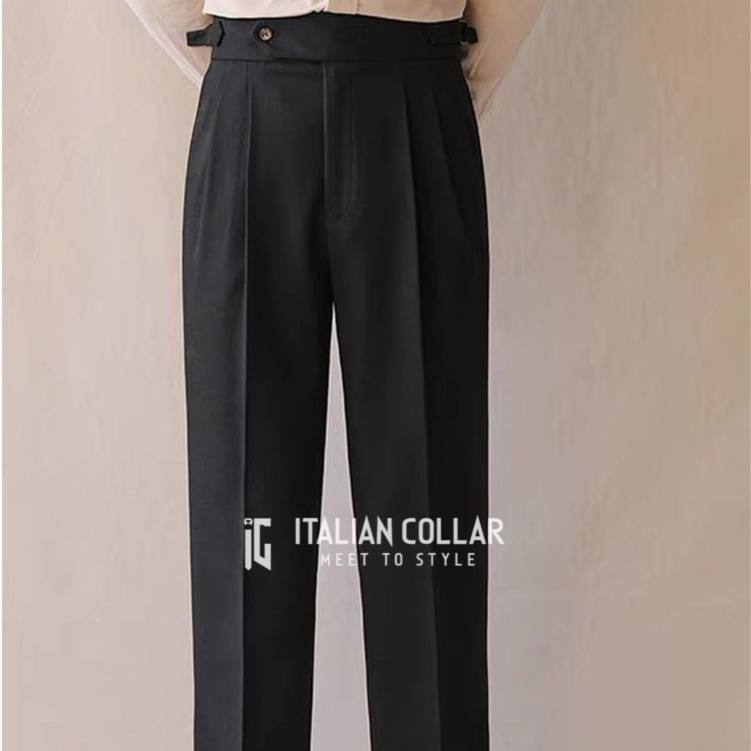 Black Italian Signature Formal Gurkha Pants By Italian Collar
