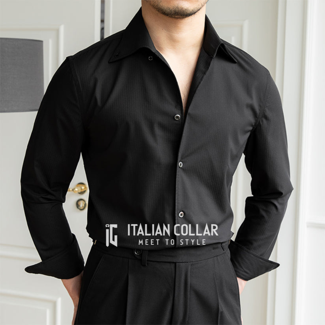 Black Old Money Buttoned Down Shirts By Italian Collar