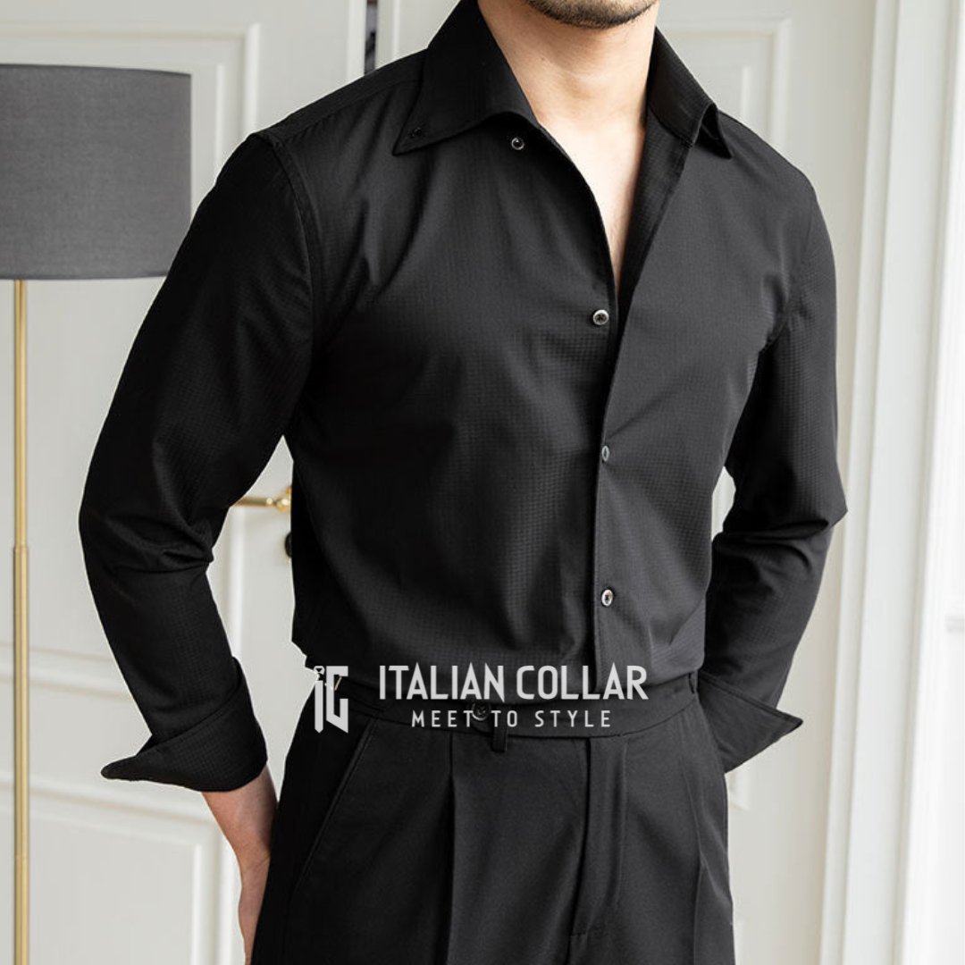 Black Old Money Buttoned Down Shirts By Italian Collar