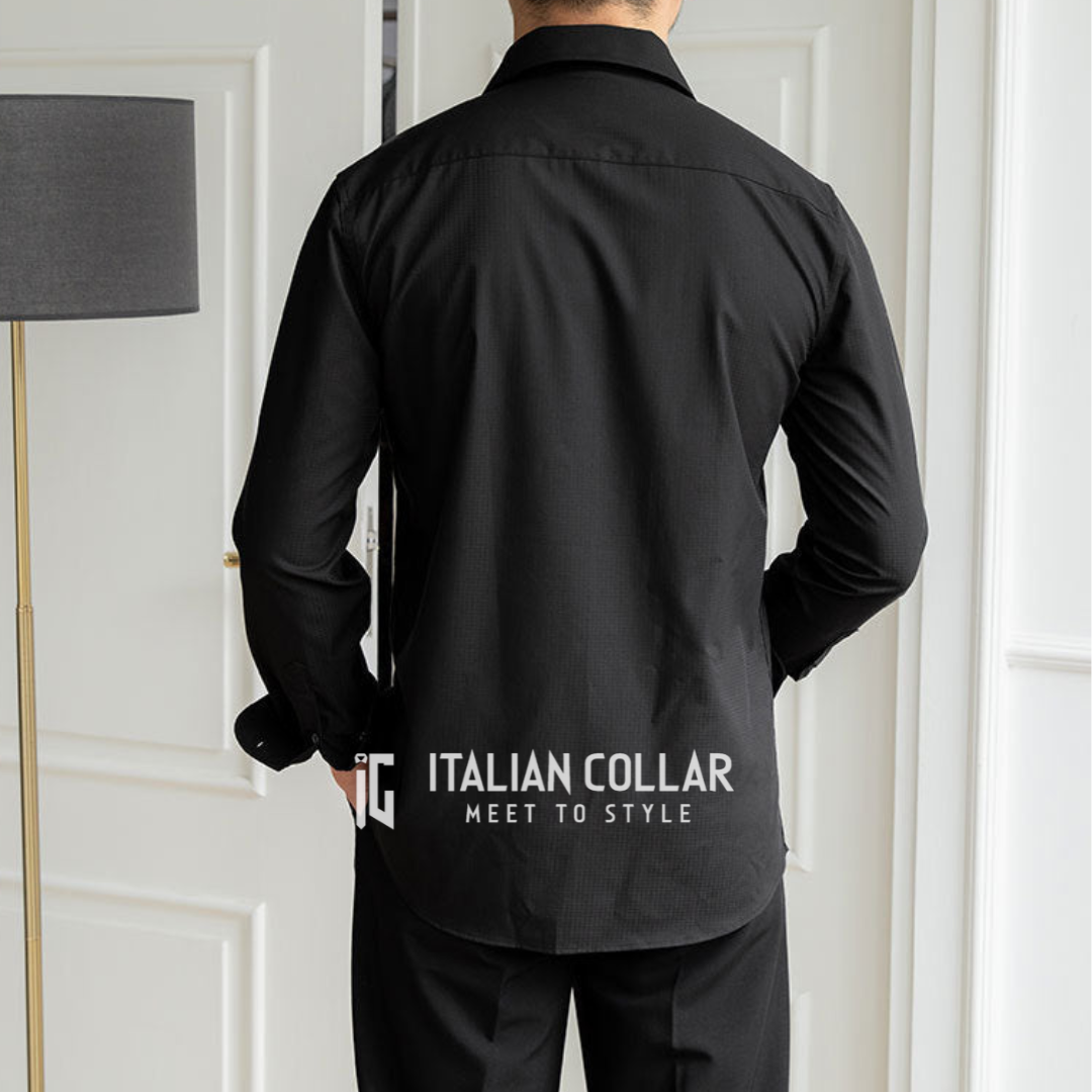 Black Old Money Buttoned Down Shirts By Italian Collar
