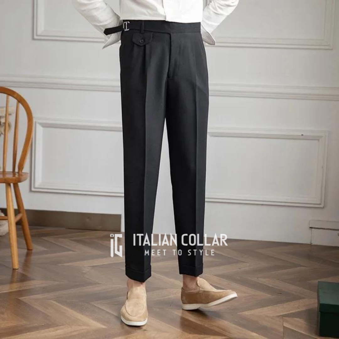 Black Detachable Buckle Gurkha Pants By Italian Collar