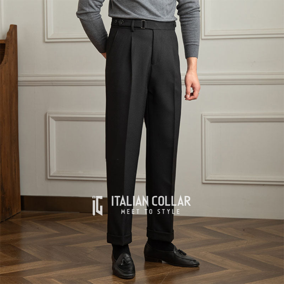 Black Oxford Formal Gurkha Trouser By Italian Collar Limited Edition