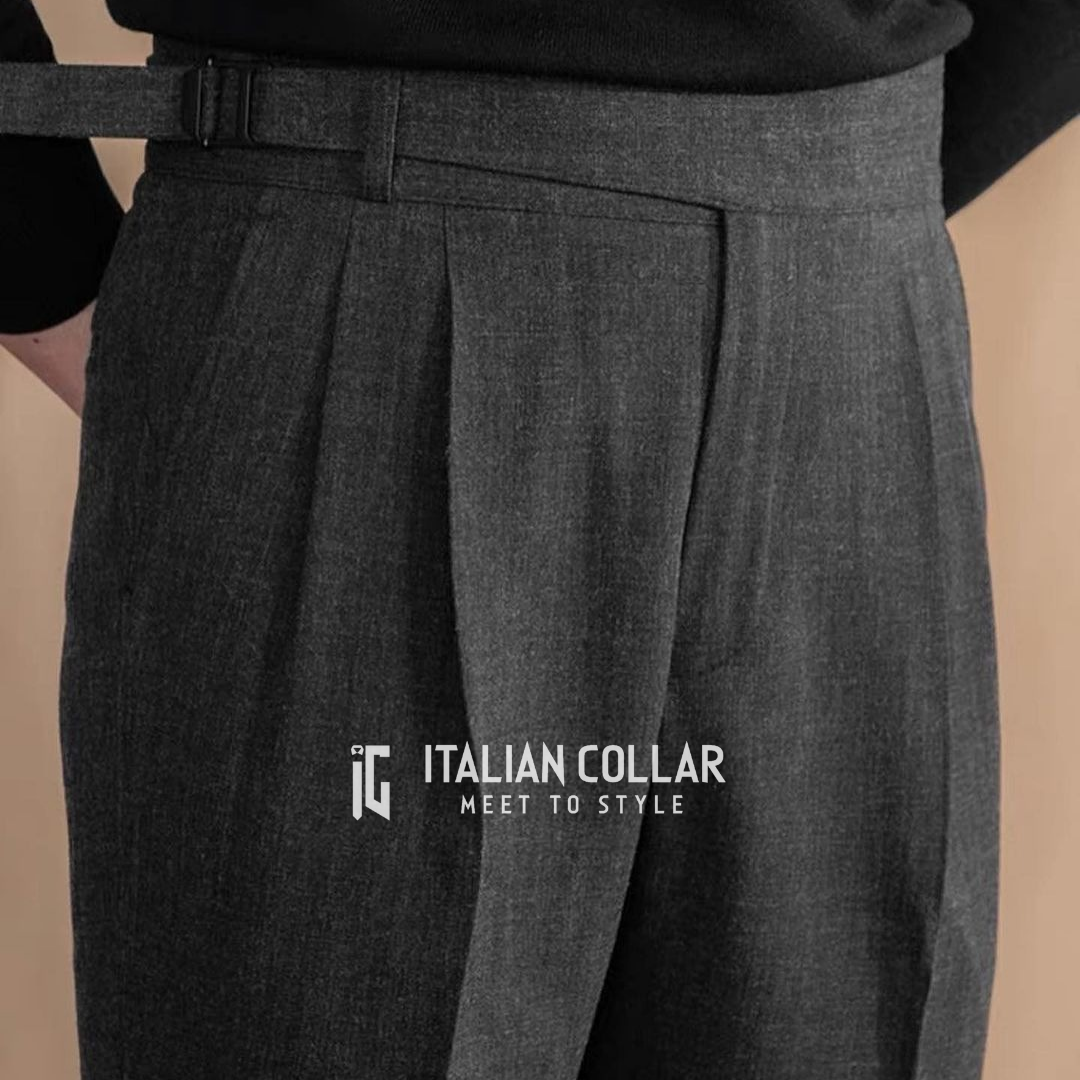 Black Detachable Buckle Wool Gurkha Pants By Italian Collar