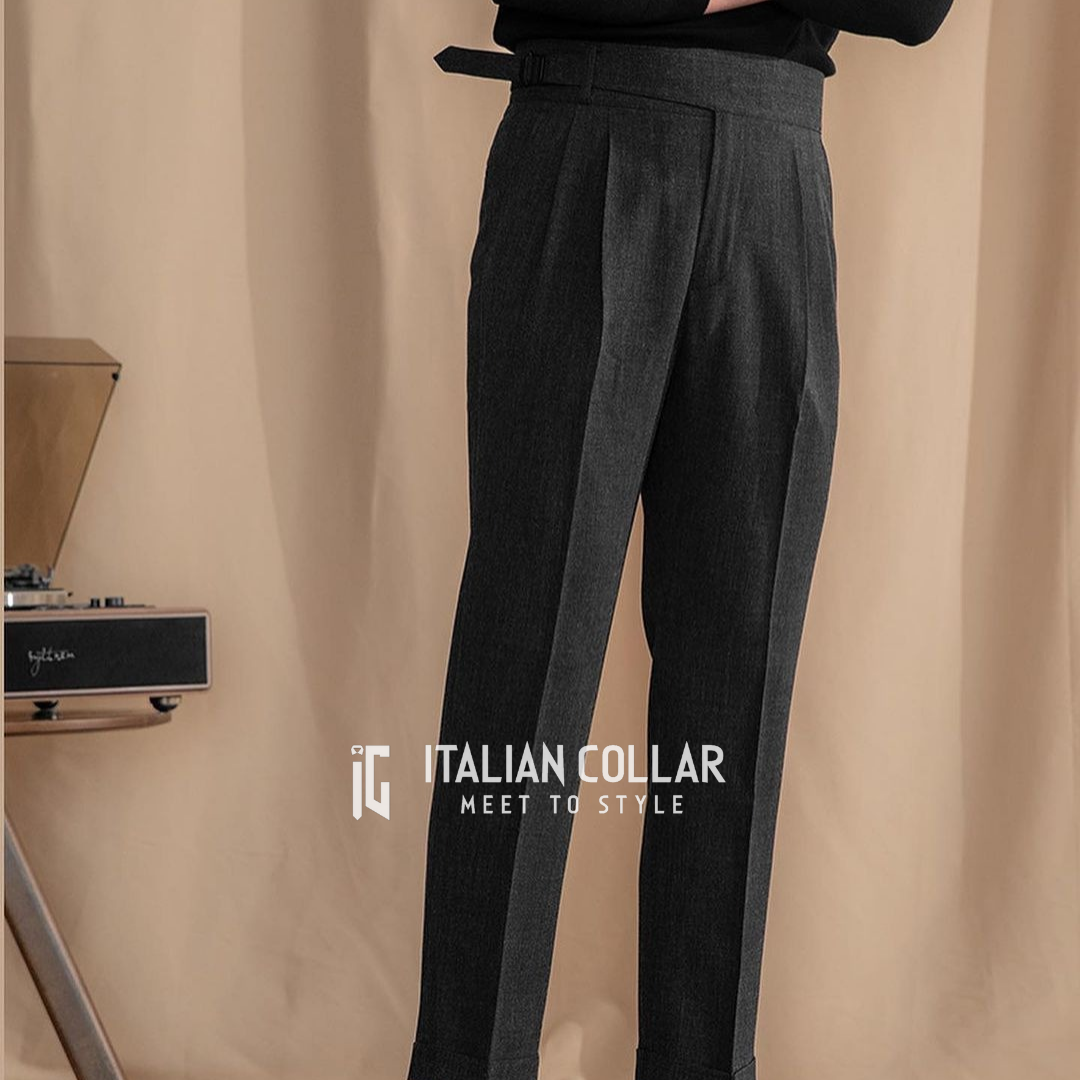 Black Detachable Buckle Wool Gurkha Pants By Italian Collar