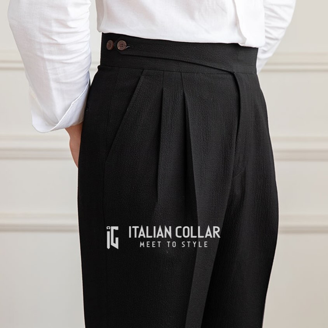 Black Classic Buttoned Gurkha Pants By Italian Collar