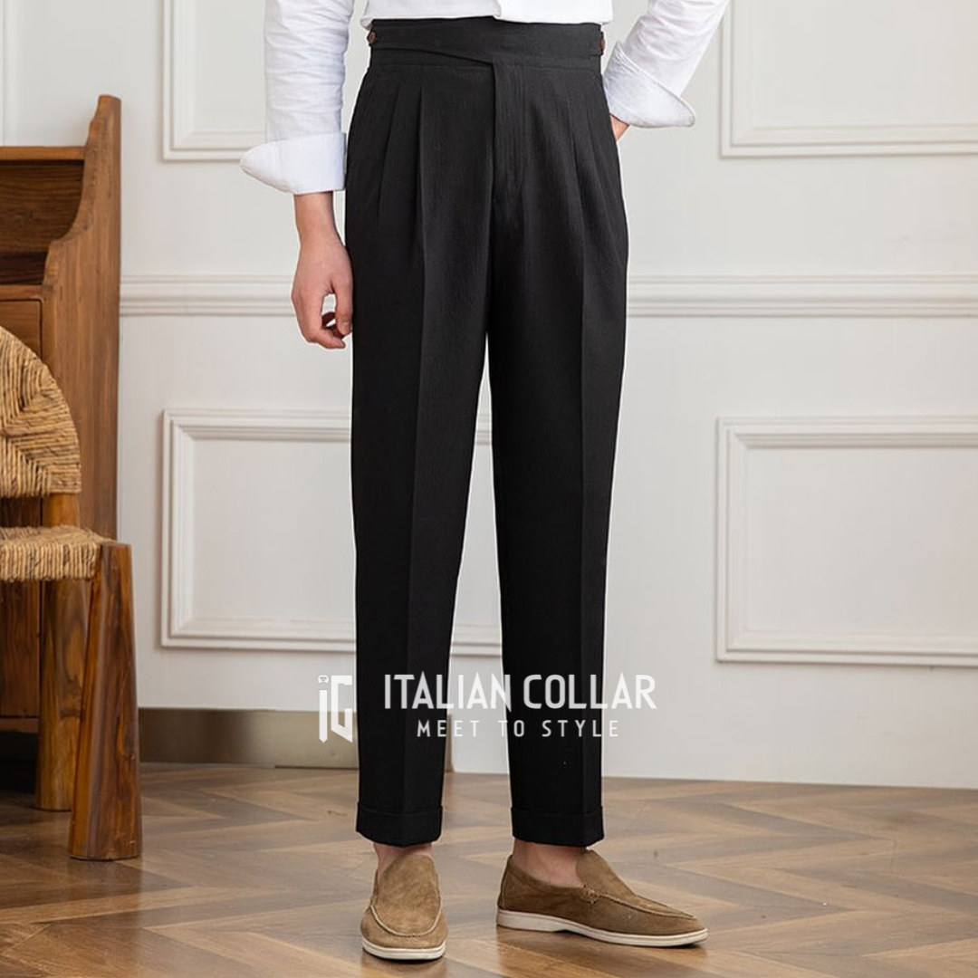 Black Classic Buttoned Gurkha Pants By Italian Collar