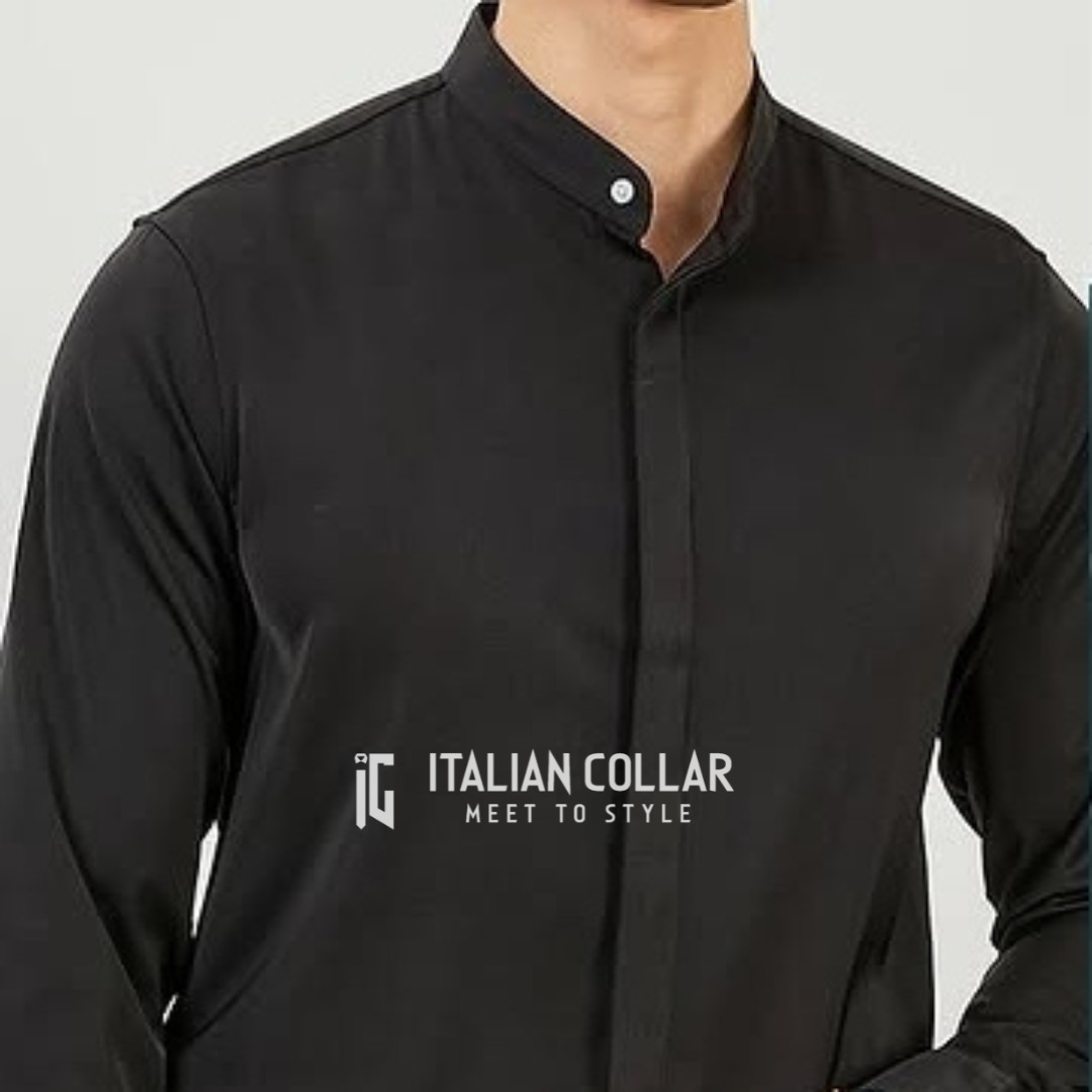 White Stand Collar Hidden Button Shirt By Italian Collar