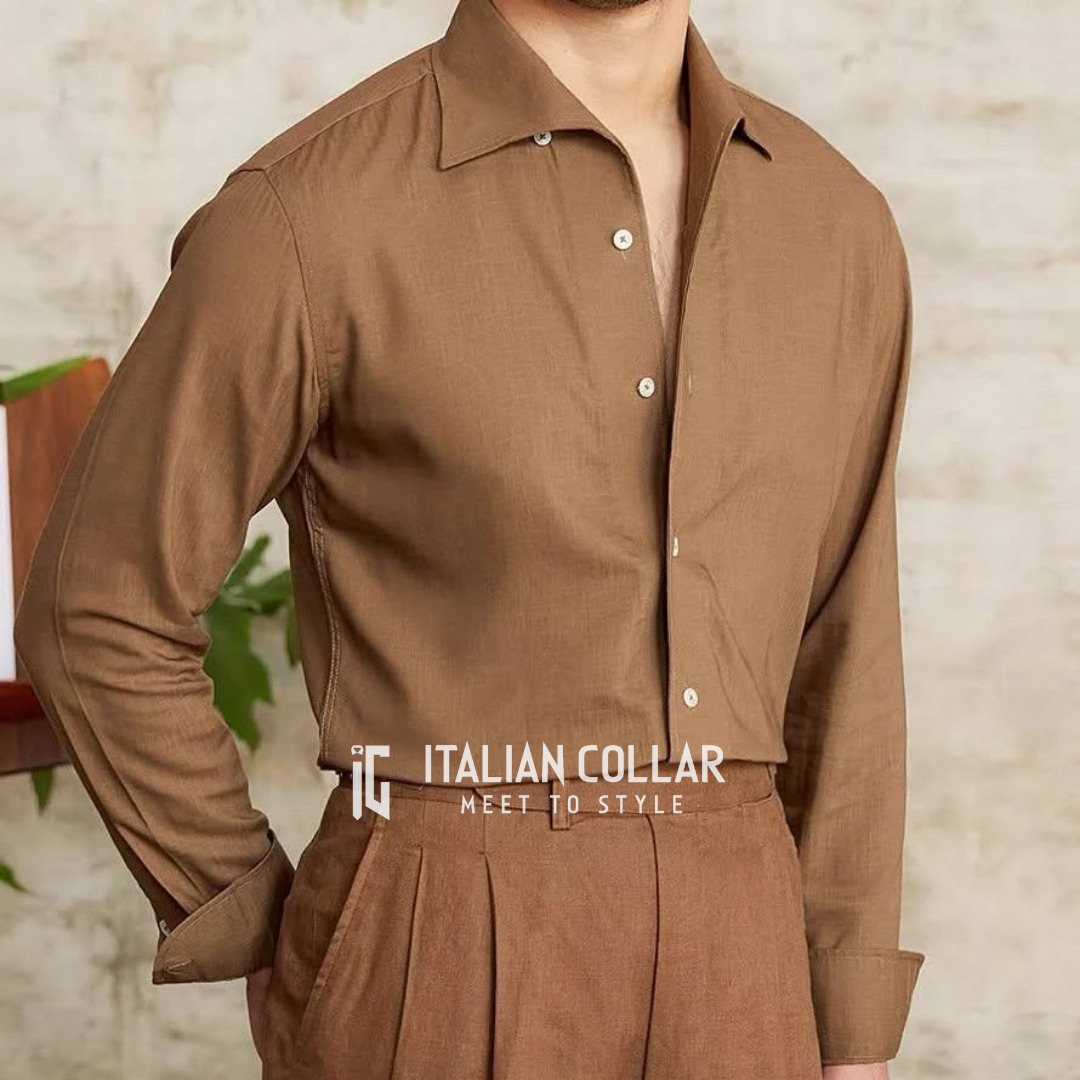 Old Money Brown Classic Shirts By Italian Collar