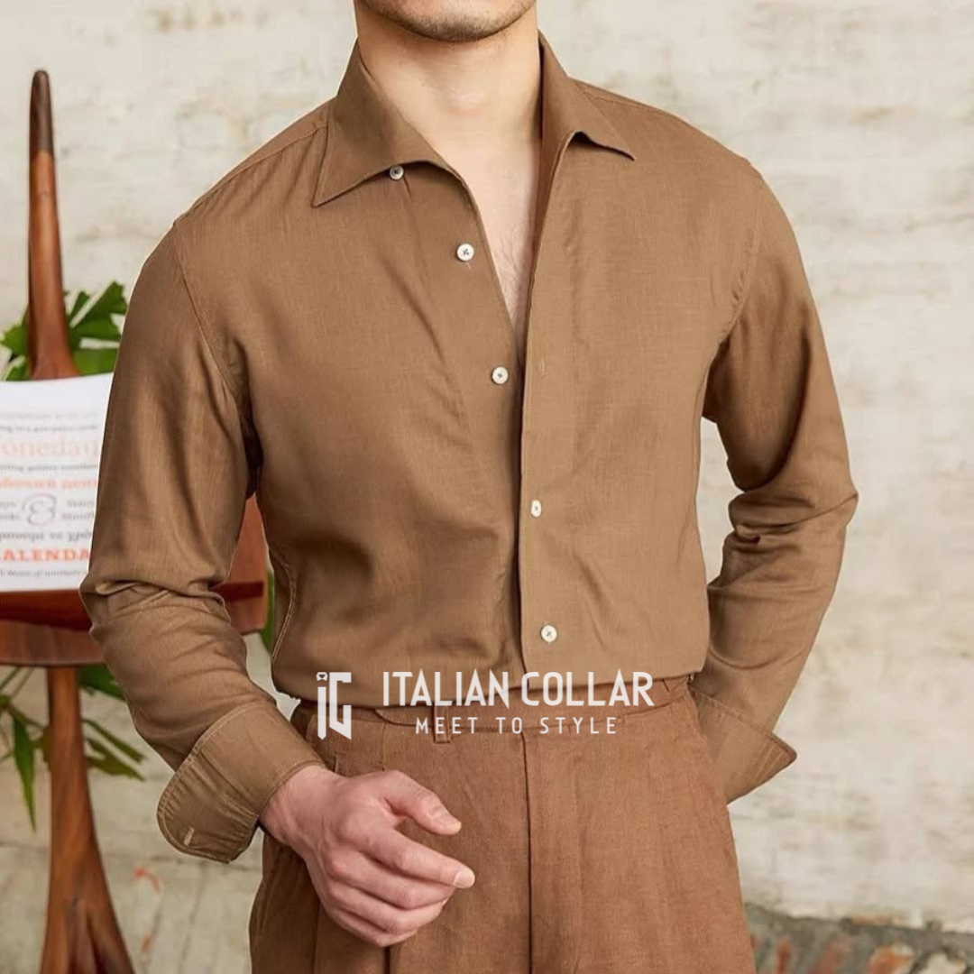 Old Money Brown Classic Shirts By Italian Collar