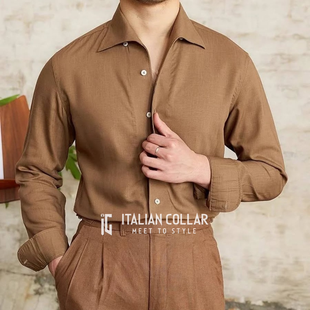 Old Money Brown Classic Shirts By Italian Collar