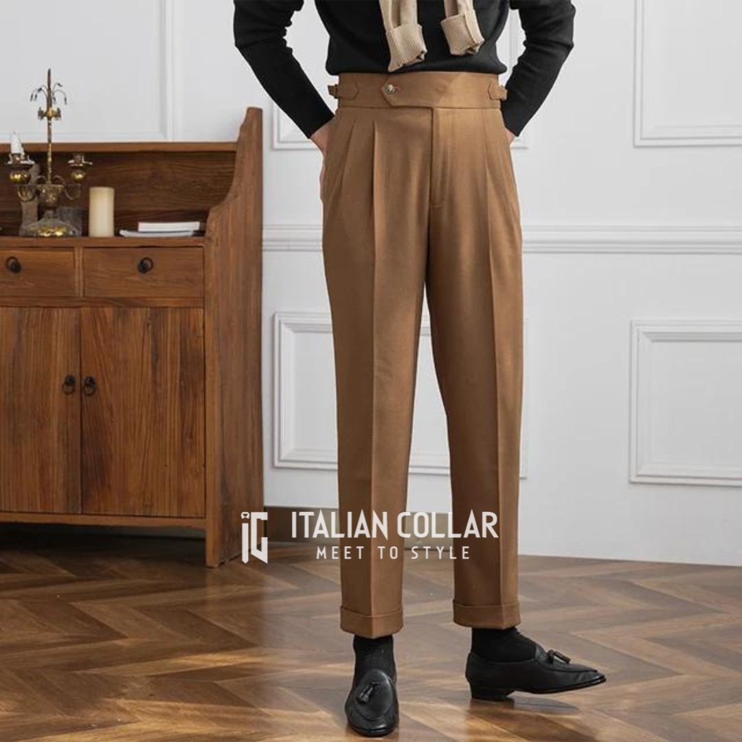 Brown Italian Signature Formal Gurkha Pants By Italian Collar