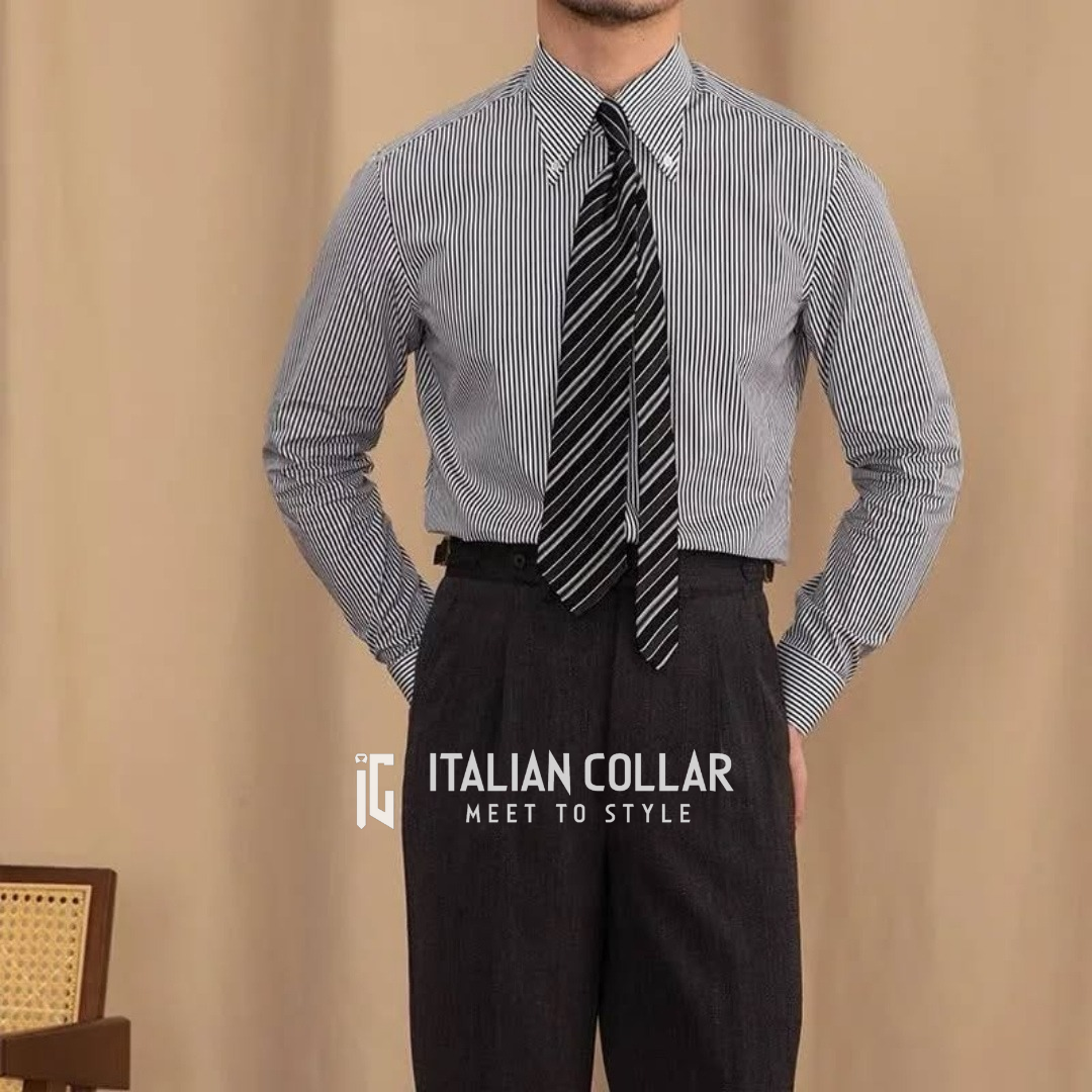 Old Money Grey Casual Stripped Shirt By Italian Collar (Limited Edition)