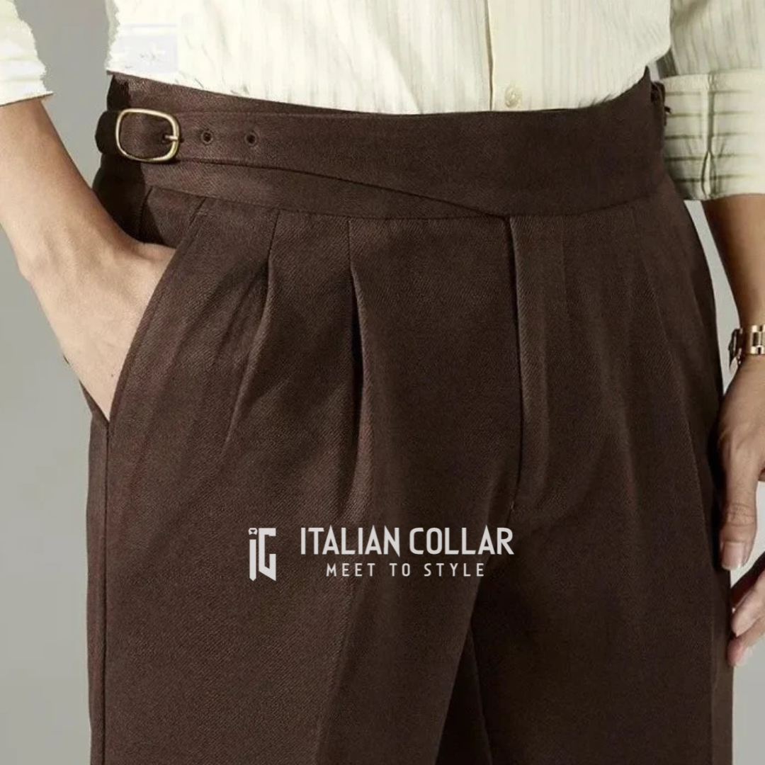 Coffee Classic Buckle Gurkha Pants By Italian Collar