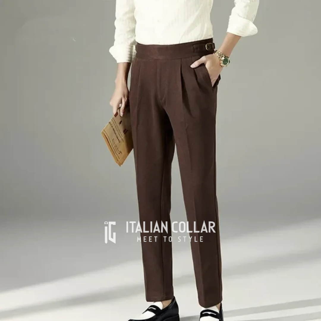 Coffee Classic Buckle Gurkha Pants By Italian Collar
