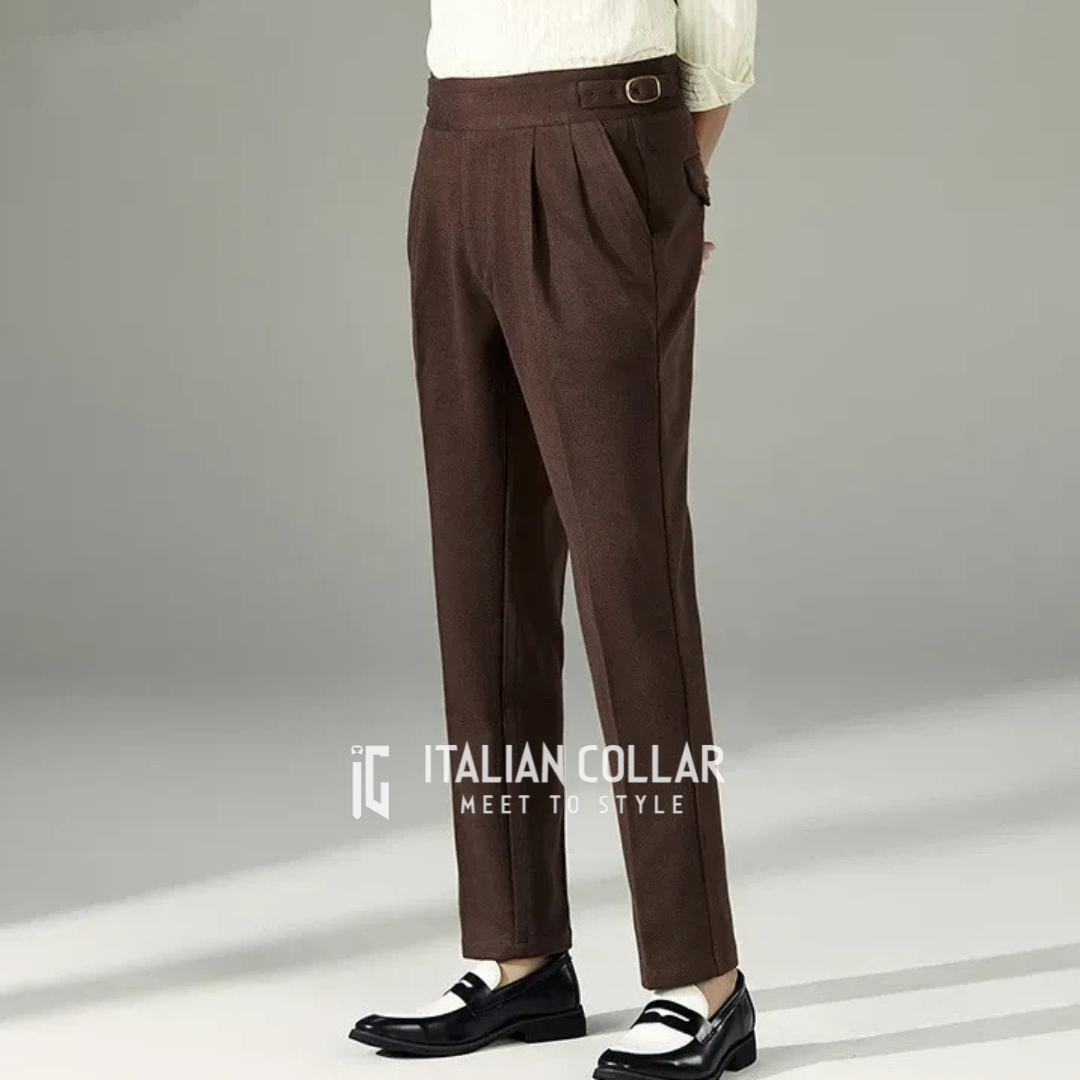 Coffee Classic Buckle Gurkha Pants By Italian Collar
