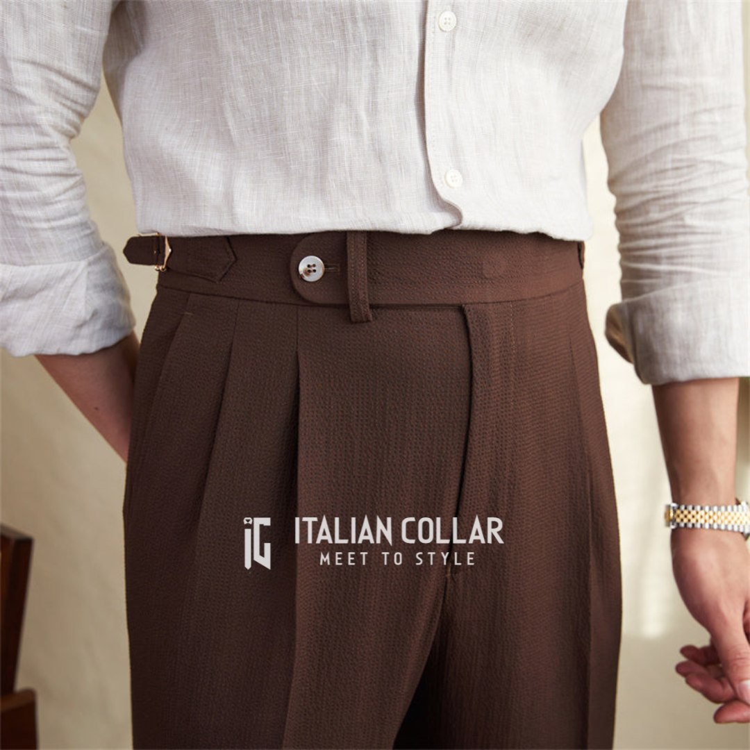Coffee Elegant Signature Gurkha Trousers By Italian Collar