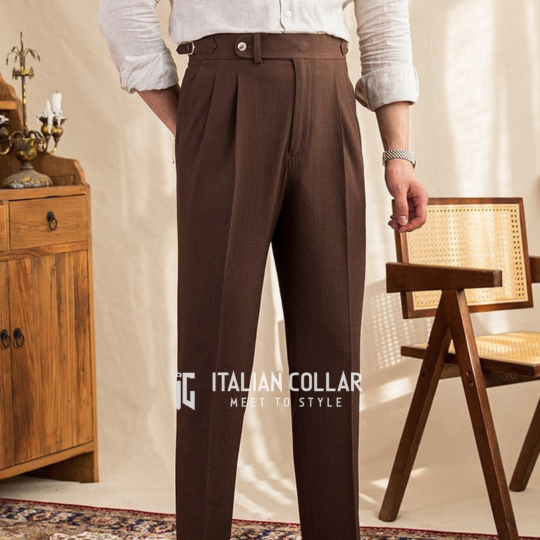 Coffee Elegant Signature Gurkha Trousers By Italian Collar
