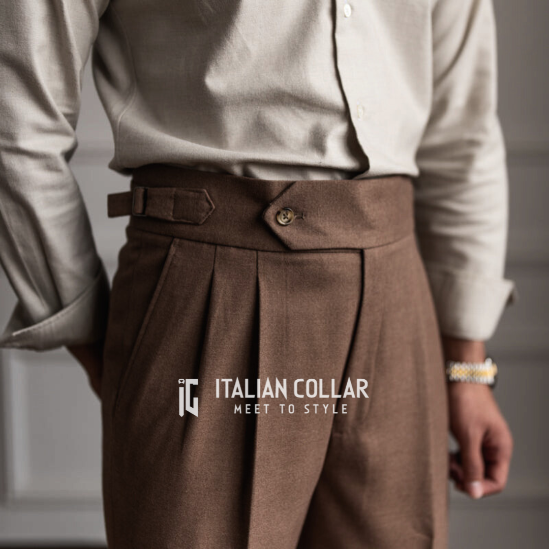 Coffee Italian Signature Formal Gurkha Pants By Italian Collar